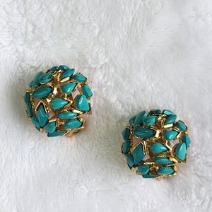 DeMario Vintage 50s Blue Stone Gold Round Clip On Earrings